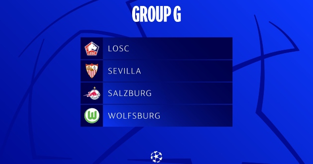 4 đội bóng góp mặt tại bảng G Cúp C1 châu Âu UEFA Champions League 2021/22: LOSC Lille, Sevilla, Salzburg, Wolfsburg.