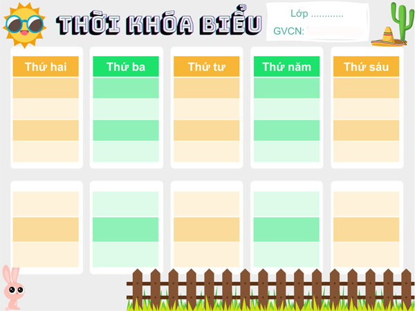 Mẫu thời khóa biểu dễ thương 2