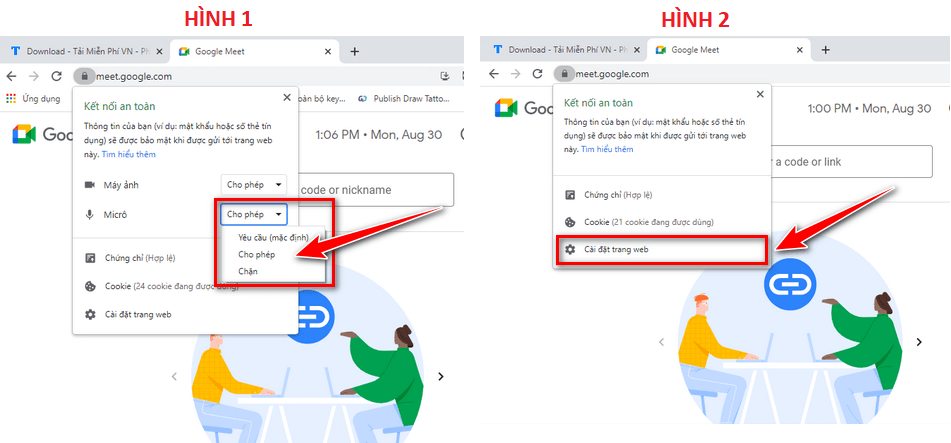 Cấp quyền truy cập micro trên Google Meet