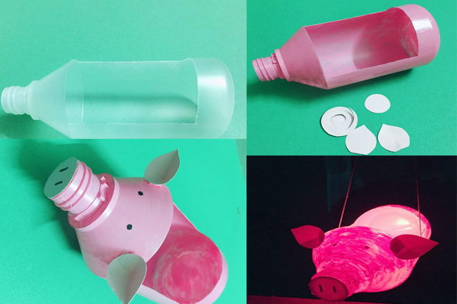 Lồng đèn Trung Thu bằng chai nhựa hình con lợn