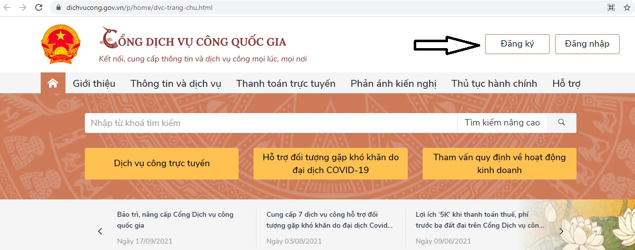 Cách đăng ký Cổng Dịch vụ công Quốc gia