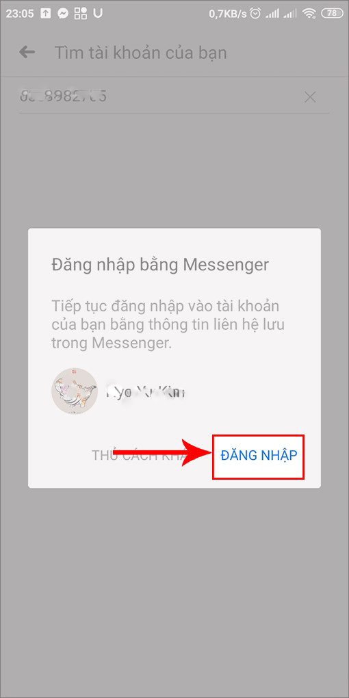 Ứng dụng xuất hiện cửa sổ đề nghị đăng nhập Facebook bằng thông tin lưu trên Messenger