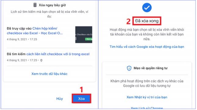 Cách xóa lịch sử tìm kiếm trên Google cho điện thoại