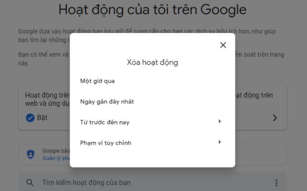 Cách xóa lịch sử tìm kiếm trên Google cho máy tính