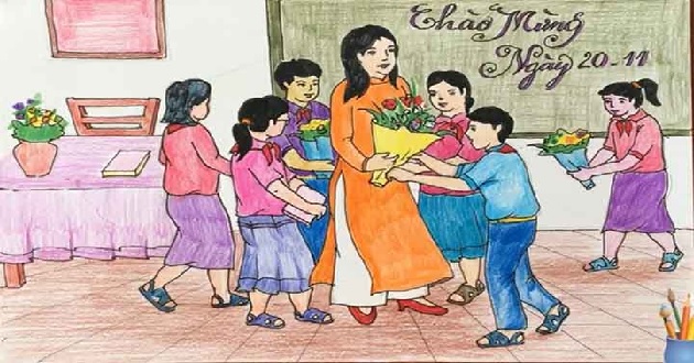 Cách vẽ tranh 20/11 đơn giản đẹp nhất mừng ngày Nhà Giáo Việt Nam - https://