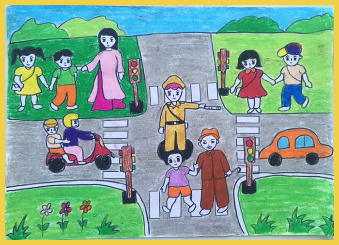 Tranh vẽ đề tài an toàn giao thông của học sinh tiểu học