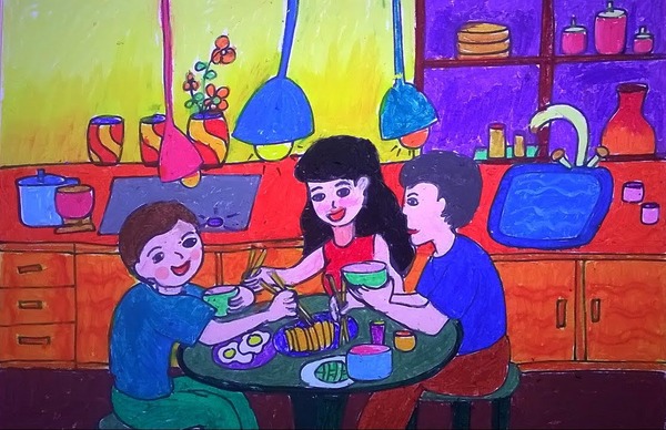 Hình vẽ gia đình 3 người
