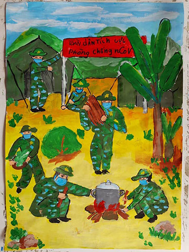 Tranh vẽ người lính chiến đấu với dịch bệnh