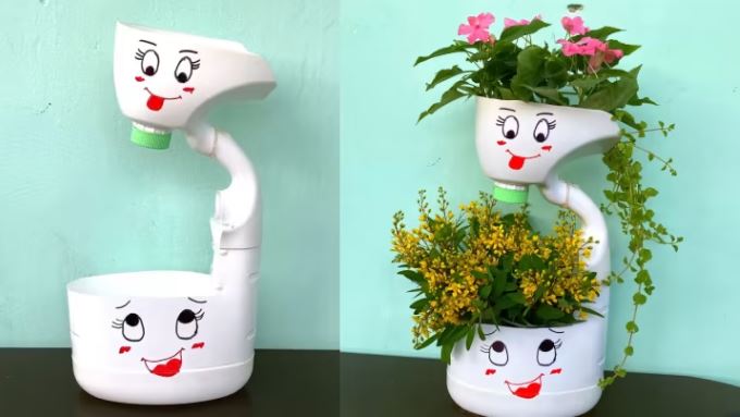Cách làm chậu hoa bằng can nhựa to