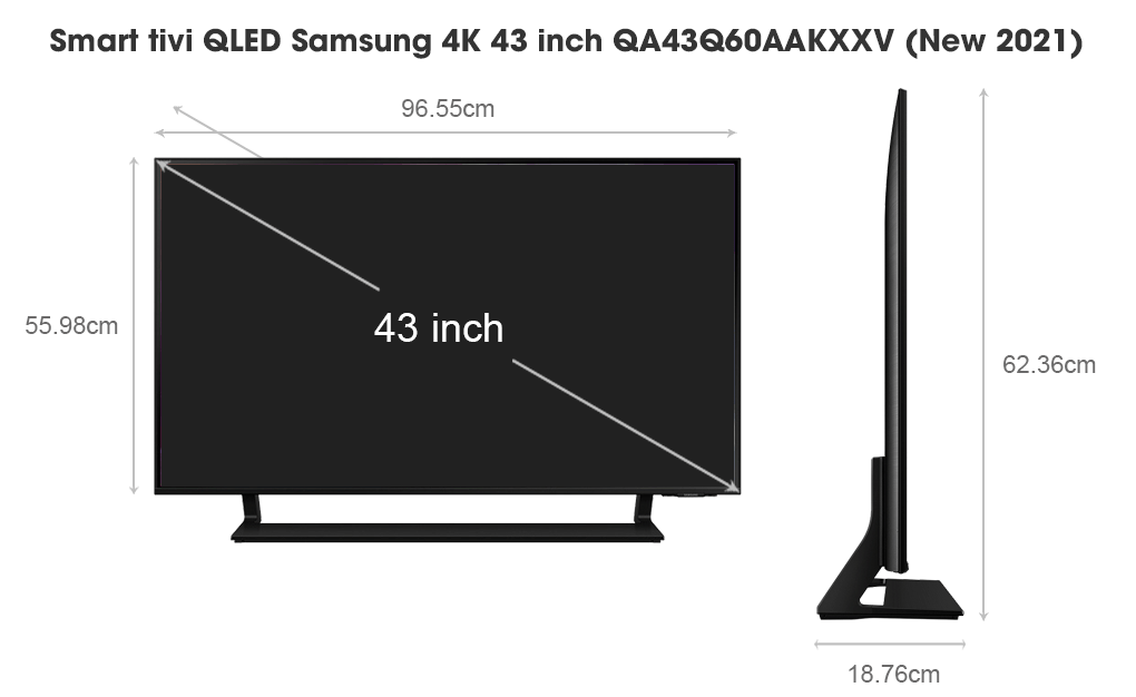 Kích thước Smart Tivi Samsung Crystal 4K 43 inch UA43TU8100KXXV