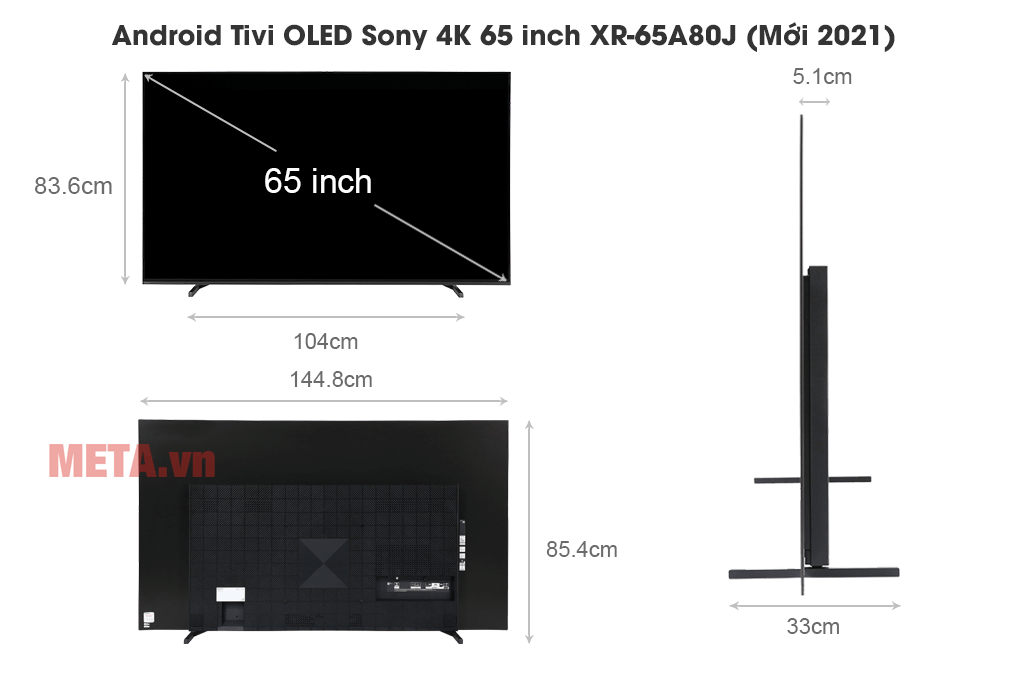 Kích thước Android Tivi OLED Sony 4K 65 inch XR-65A80J