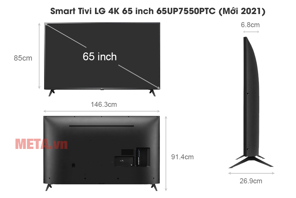 Kích thước Smart Tivi LG 4K 65 inch 65UP7550PTC