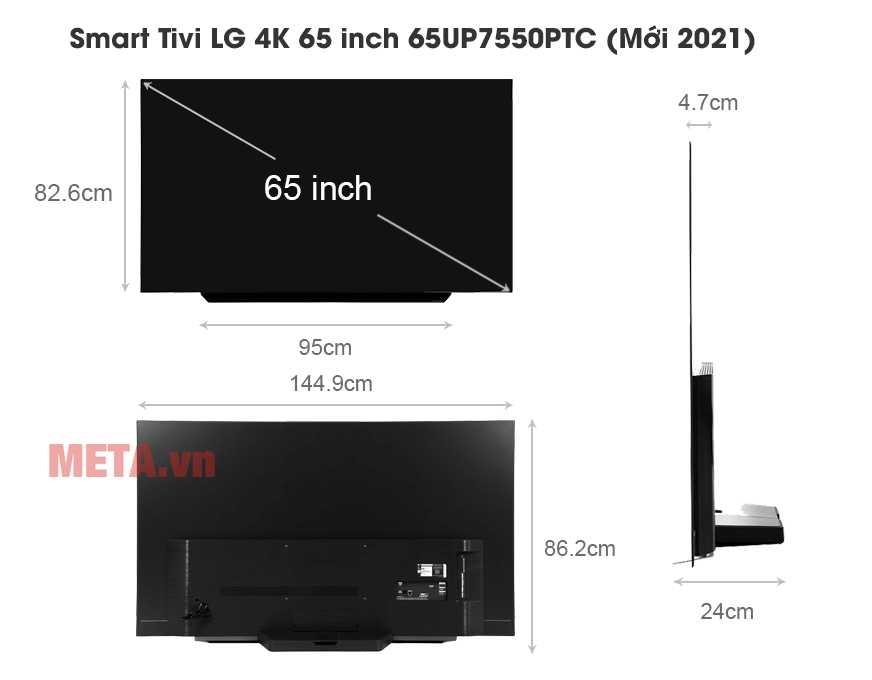 Kích thước Smart Tivi OLED LG 4K 65 inch OLED65C1PTB