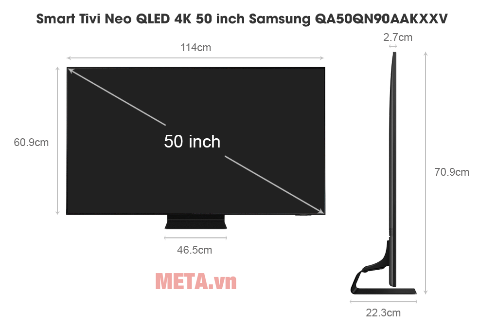 Kích thước Smart Tivi Neo QLED 4K 50 inch Samsung QA50QN90AAKXXV