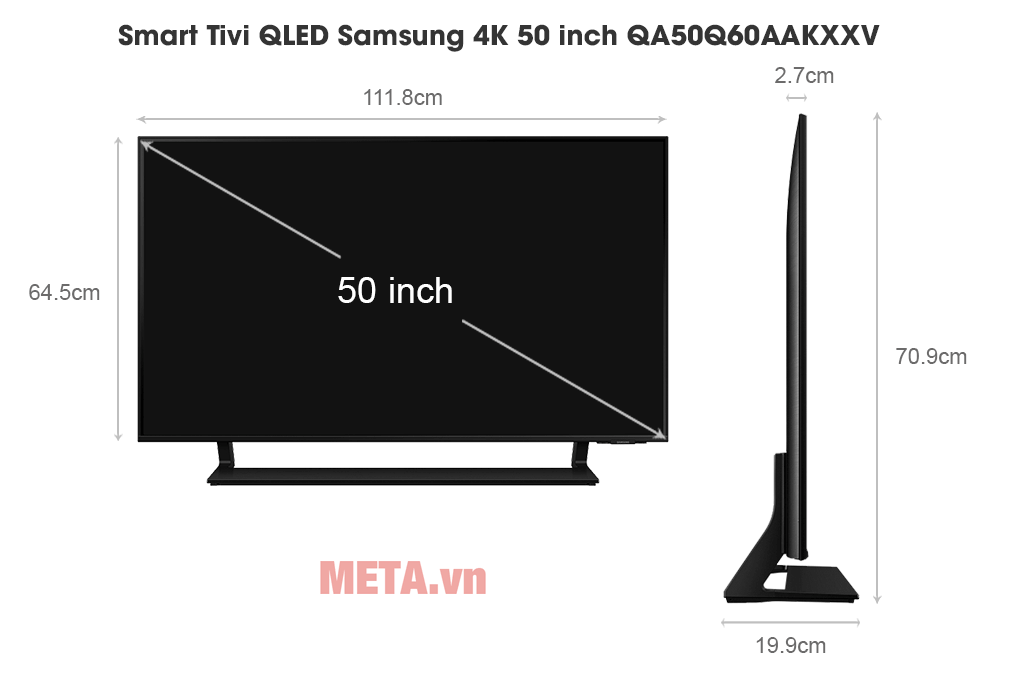 Kích thước Smart Tivi QLED Samsung 4K 50 inch QA50Q60AAKXXV