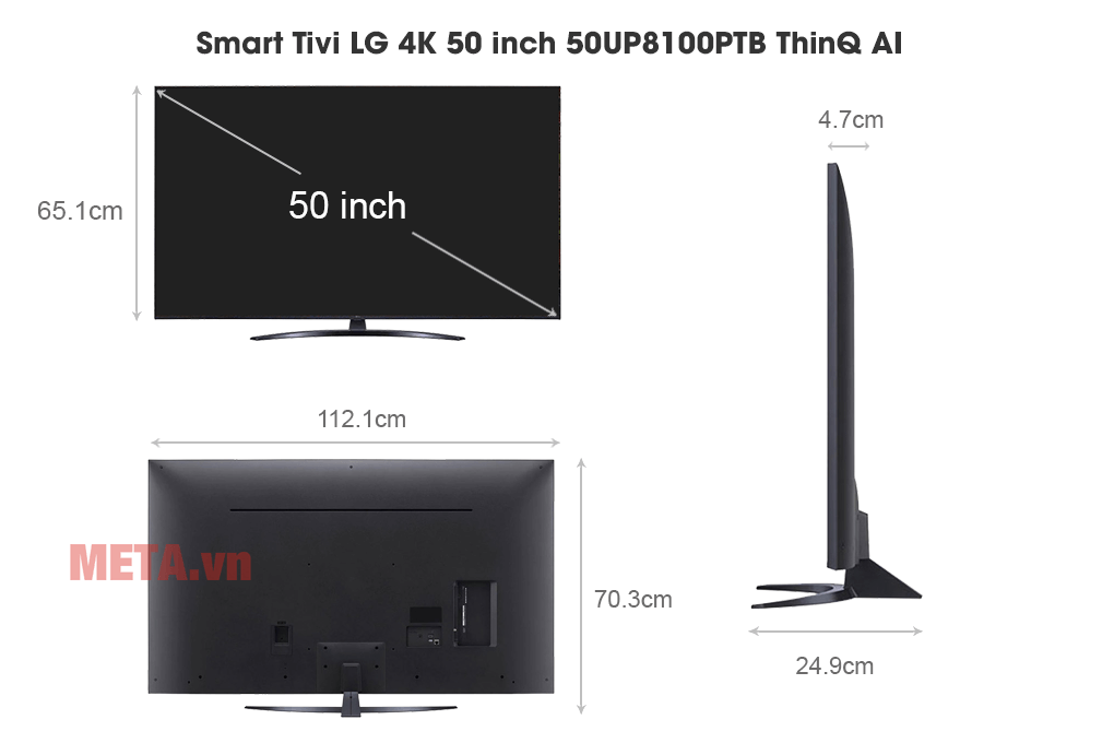 Kích thước Smart Tivi LG 4K 50 inch 50UP8100PTB ThinQ AI