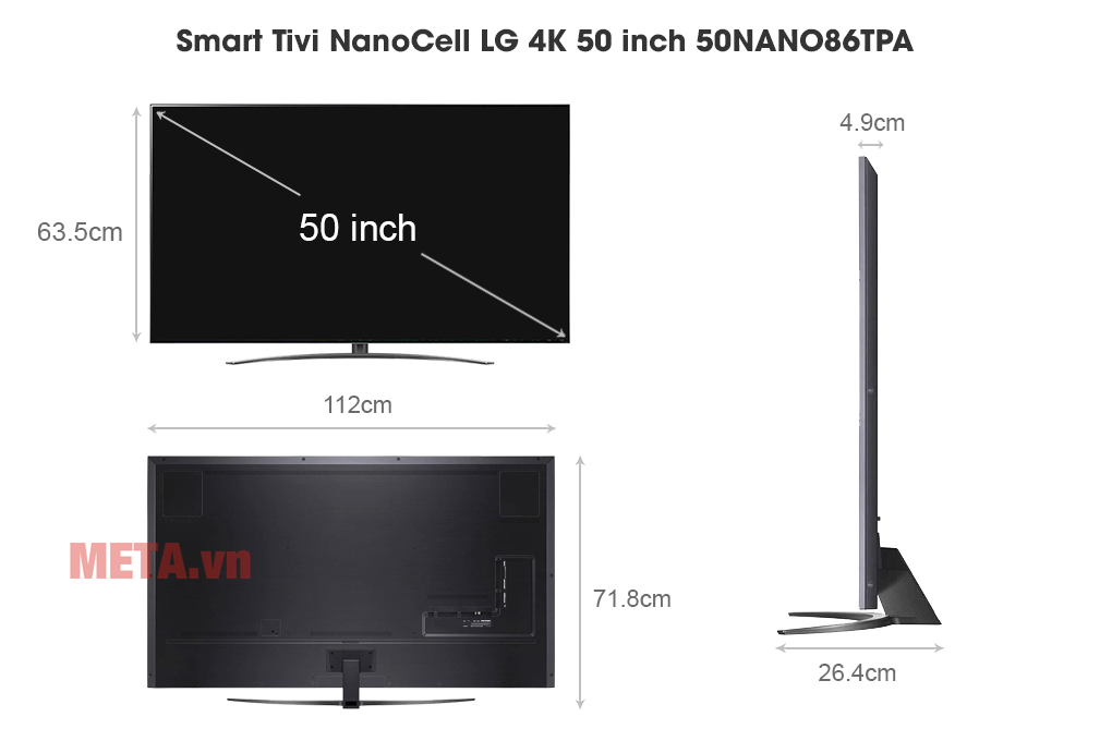 Kích thước Smart Tivi NanoCell LG 4K 50 inch 50NANO86TPA