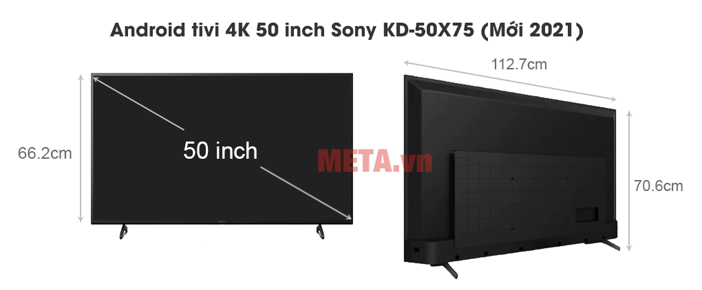 Kích thước Android tivi 4K 50 inch Sony KD-50X75