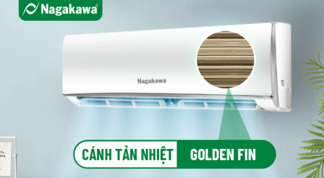 Dàn tản nhiệt (indoor + outdoor) của máy điều hòa Nagakawa được phủ lớp mạ Golden Fin
