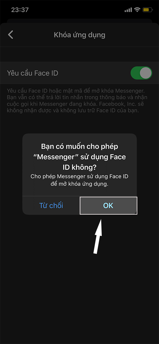 Ứng dụng sẽ yêu cầu bạn đặt mật khẩu cho Messenger bằng cách nhập mã PIN hoặc FaceID của điện thoại.