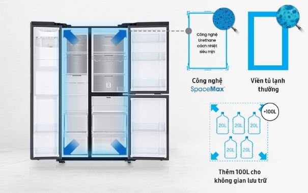 Không gian lưu trữ rộng rãi với công nghệ SpaceMax Tủ lạnh Samsung