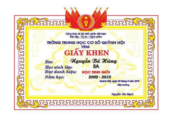 Bằng khen cho học sinh THCS 1