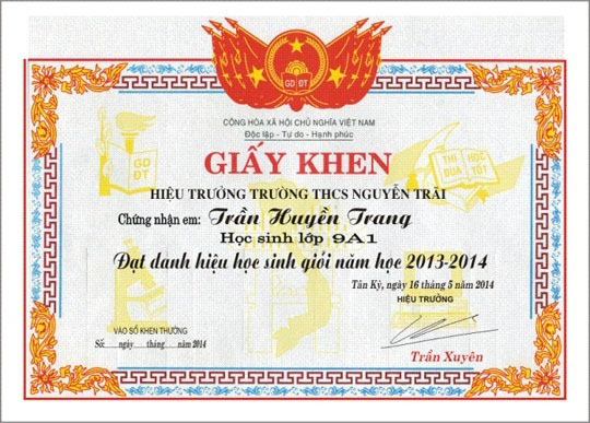 Bằng khen cho học sinh THCS 2