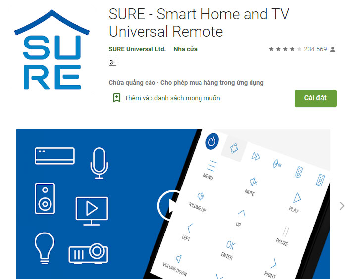 Ứng dụng SURE - Smart Home và TV Universal Remote