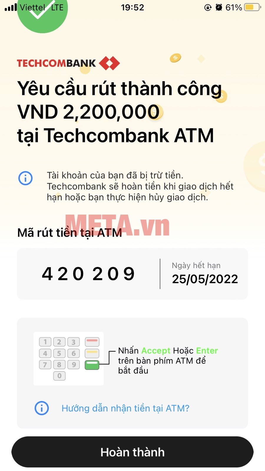 Rút tiền không cần thẻ Techcombank