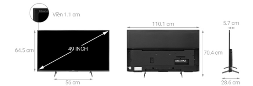 Kích thước TV 49 inch