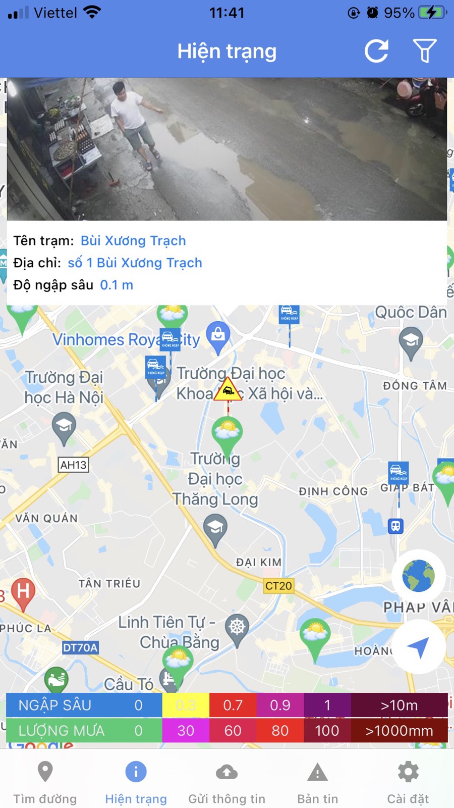Ứng dụng kiểm tra các điểm ngập úng ở Hà Nội