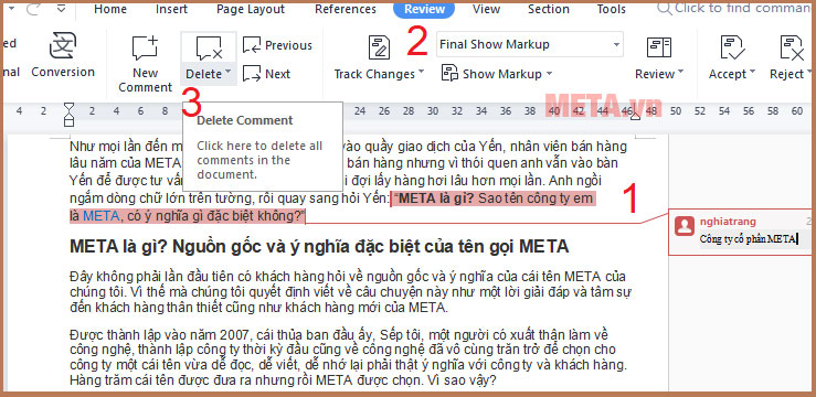 Cách xóa nhận xét trong Word