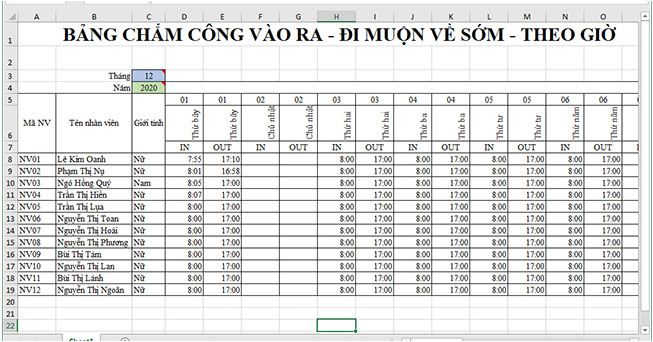 Mẫu bảng chấm công 2022