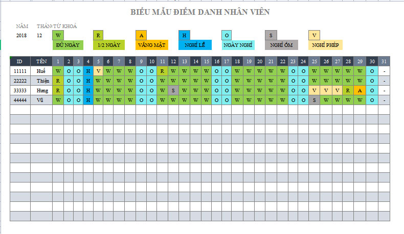 Mẫu bảng chấm công 2022