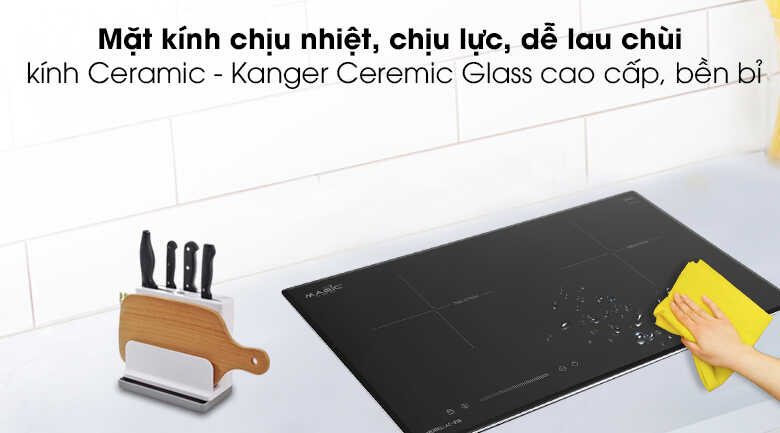 Mặt kính của bếp từ thường được làm bằng kính chịu lực, chịu nhiệt cao.