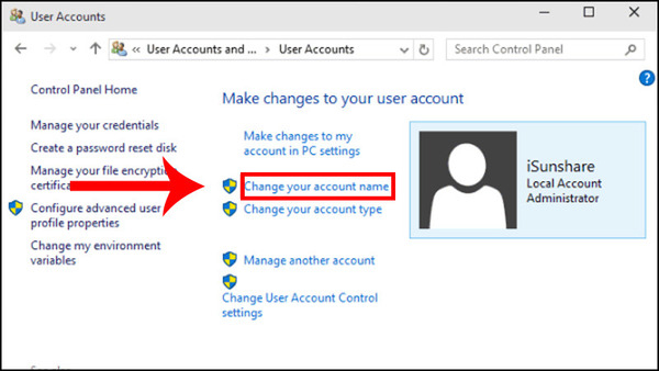 Nhấp vào Thay đổi tên tài khoản của bạn