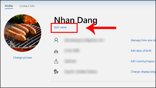 Nhấp vào Chỉnh sửa Tên để tiếp tục