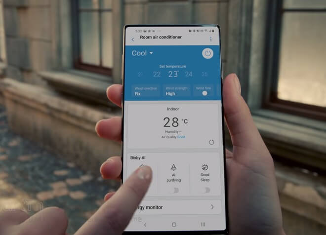 Điều khiển từ xa của Samsung cho công nghệ điều hòa không khí với ứng dụng Samsung SmartThings