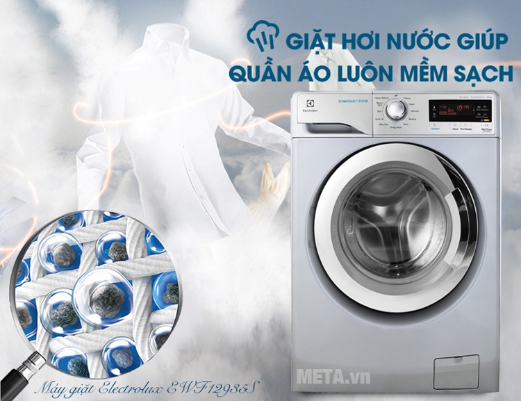 Máy giặt cửa trước Electrolux EWF12935S có chế độ giặt hơi nước.