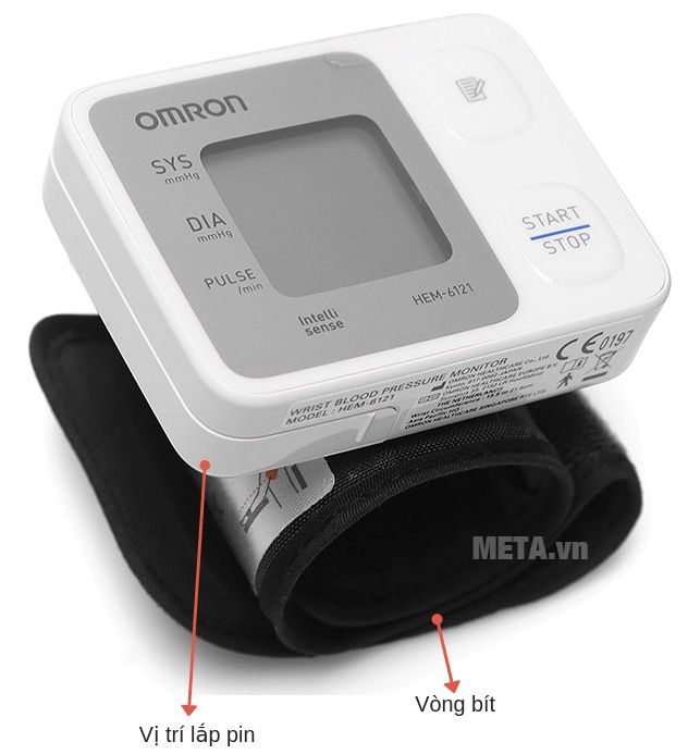 Máy đo huyết áp cổ tay HEM-6121 dùng pin 1.5V cho tuổi thọ cao