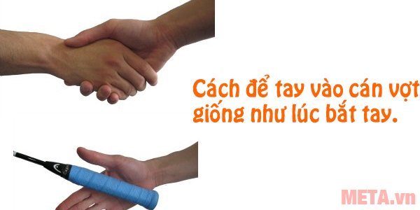 Hình 2 - Xòe lòng bàn tay ra và cầm giữa cán vợt Hình 2 - Xòe lòng bàn tay ra và cầm giữa cán vợt