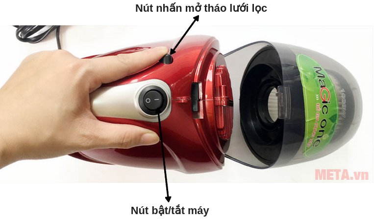 Bạn chỉ cần bấm nhẹ vào nút như hình là có thể tháo lưới lọc bụi ra